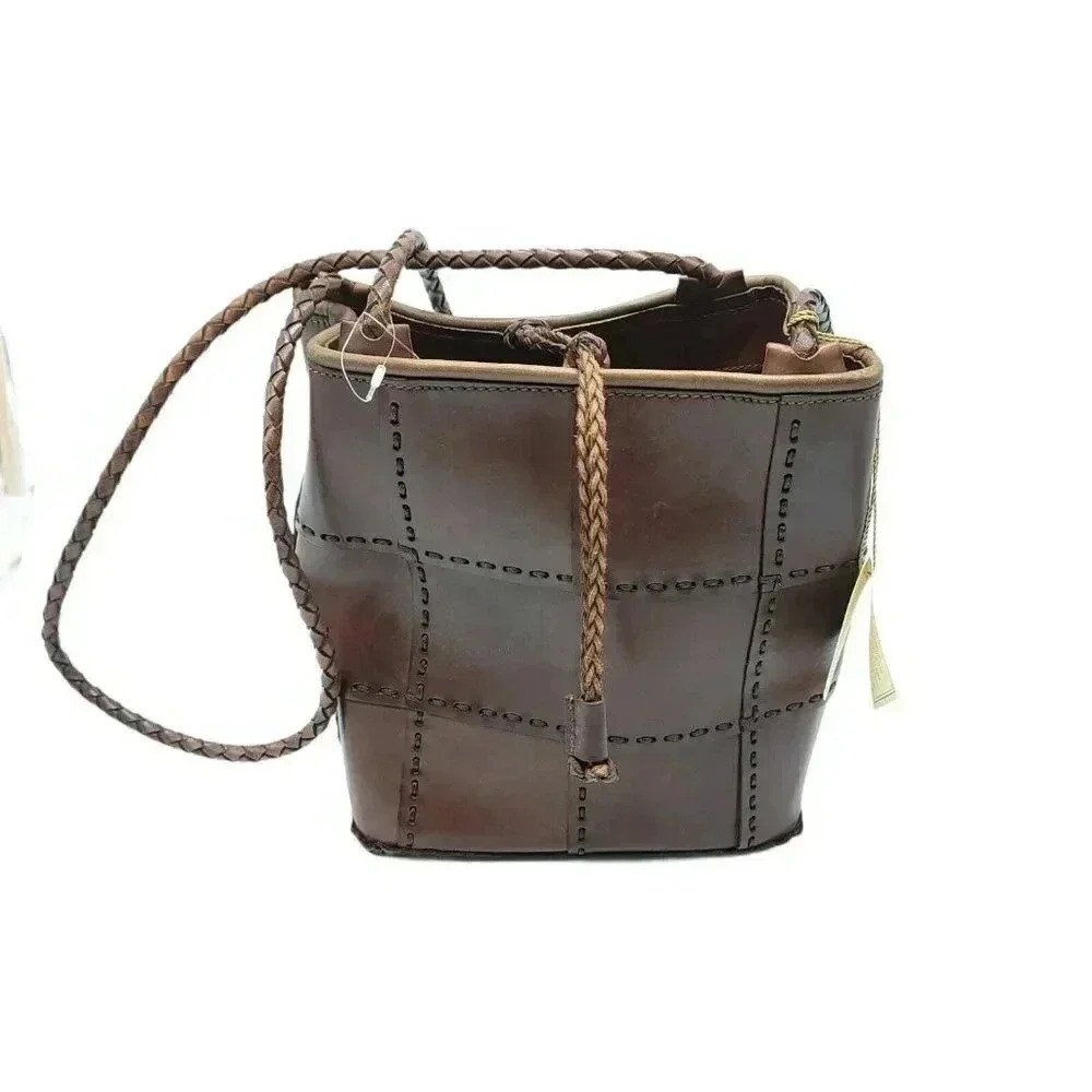 Ellepi Patchwork Bag Brown Leather Retro Purse Classic Shoulder Bag Braided NEW